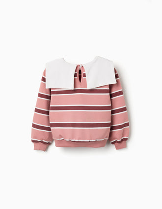 Sudadera a rayas con cuello en forma de lazo para niña, multicolor