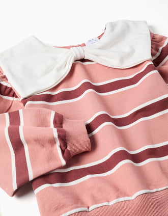 Sudadera a rayas con cuello en forma de lazo para niña, multicolor