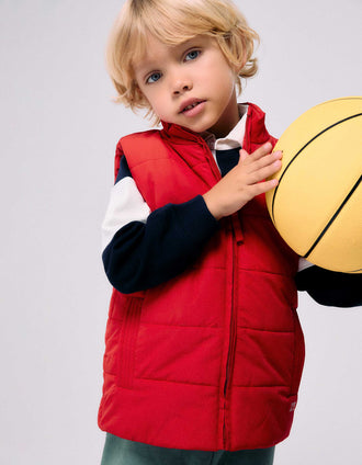 Puffer vest with polar fleece lining and pockets for boys, red