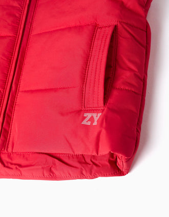 Padded vest with fleece lining and side pockets for babies, red