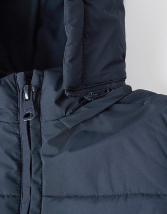 Puffer jacket with detachable hood for baby boys, navy blue