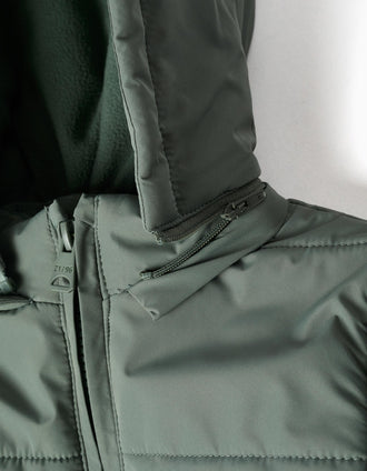 Puffer jacket with detachable hood for baby boys, dark green