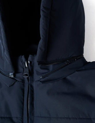 Hooded puffer jacket with fleece lining for boys, navy blue