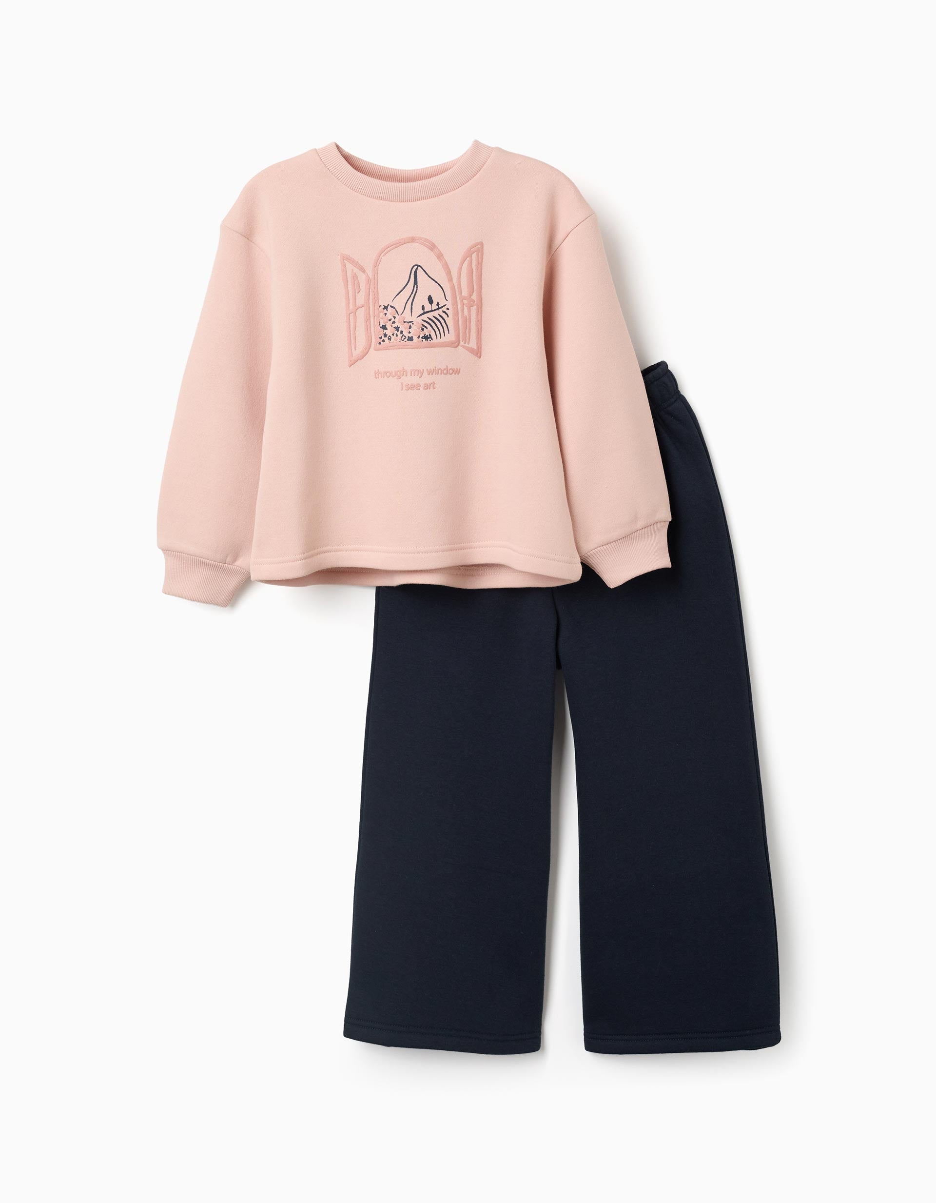 Ensemble de jogging en coton peigné à imprimé art pour fille, rose/bleu