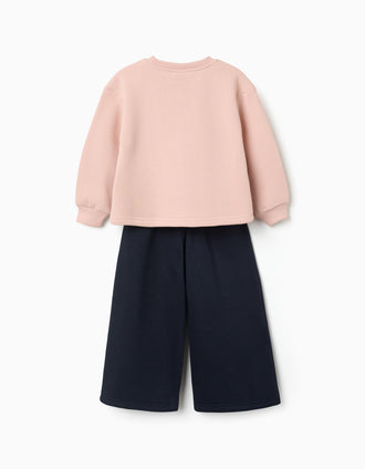 Ensemble de jogging en coton peigné à imprimé art pour fille, rose/bleu