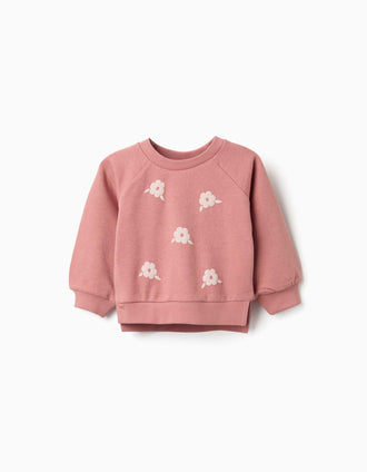 Sweat avec imprimé floral en relief pour bébé fille, rose