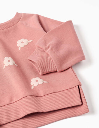 Sweat avec imprimé floral en relief pour bébé fille, rose