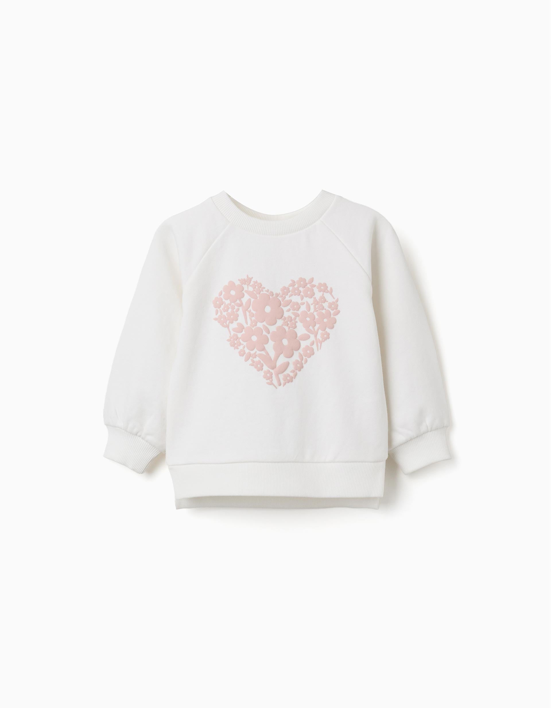 Sweat avec imprimé floral en relief pour bébé fille, blanc/rose
