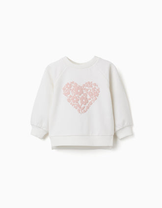 Sweat avec imprimé floral en relief pour bébé fille, blanc/rose
