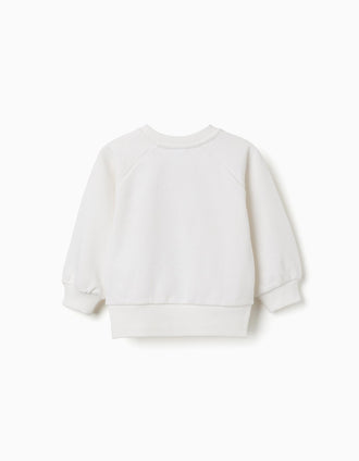 Sweat avec imprimé floral en relief pour bébé fille, blanc/rose