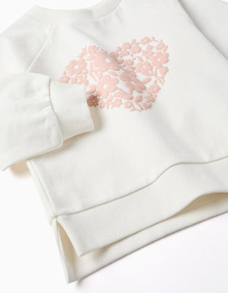 Sweat avec imprimé floral en relief pour bébé fille, blanc/rose