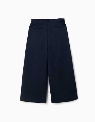 Pantalon à jambe large en maille interlock pour fille, bleu marine