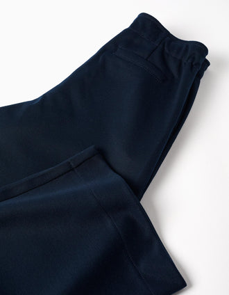 Pantalon à jambe large en maille interlock pour fille, bleu marine