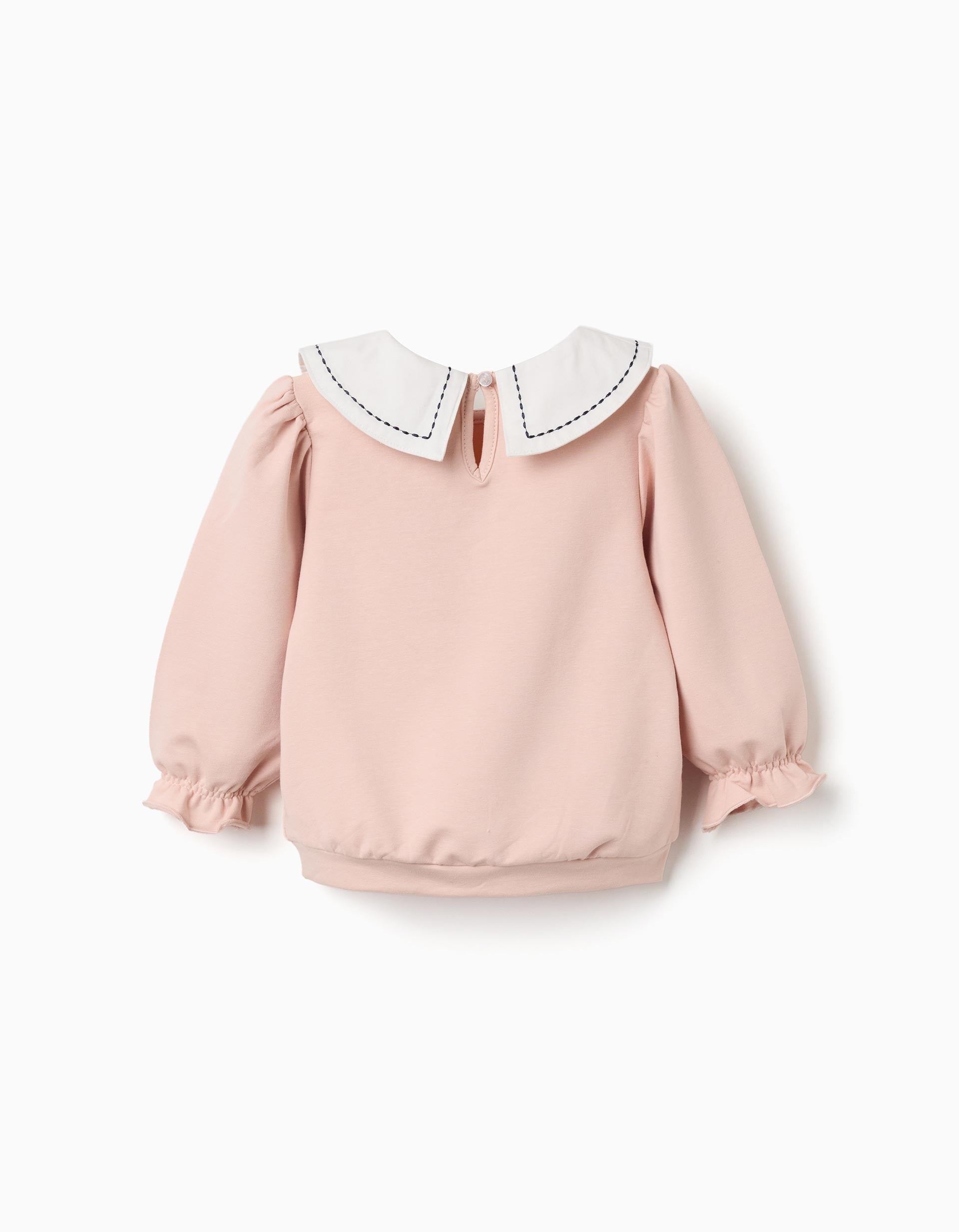 Sweat en coton avec col brodé pour bébé fille, rose clair