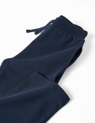 Pantalón de felpa con cordón y bolsillos para niña, azul marino