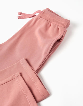 Pantalón de felpa con cordón y bolsillos para niña, rosa empolvado