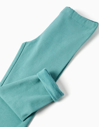 Leggings skinny cardadas para menina, azul-esverdeado