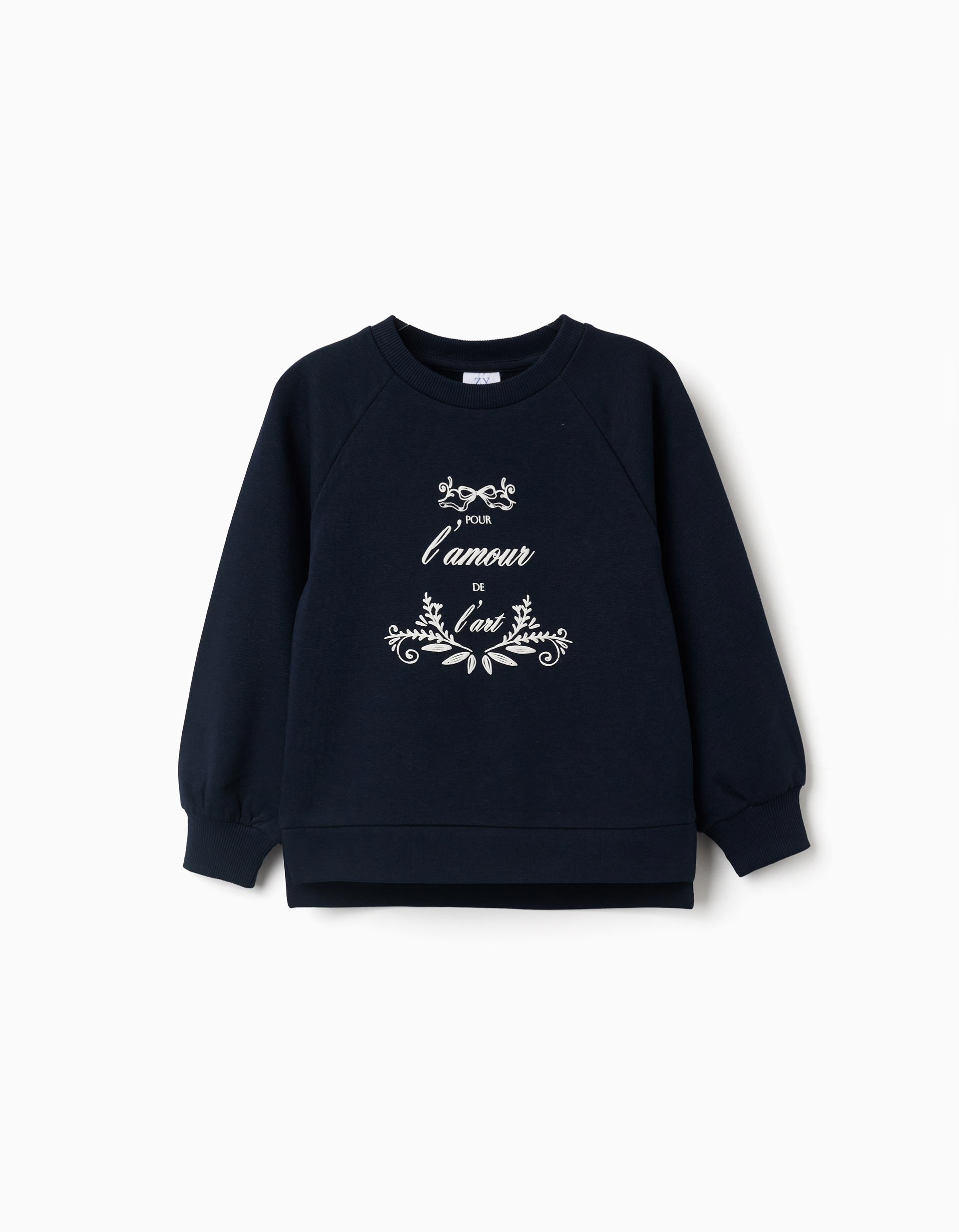 Sudadera con estampado en relieve Amour de l'Art para niña, azul marino