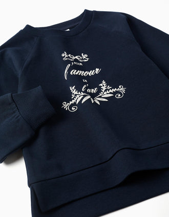 Sudadera con estampado en relieve Amour de l'Art para niña, azul marino