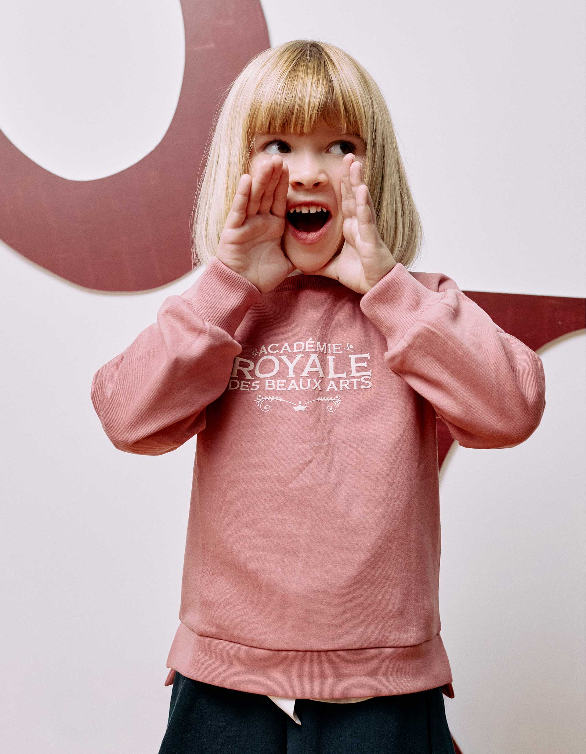 Sweatshirt with embossed print Beaux Arts for girls, dusty rose