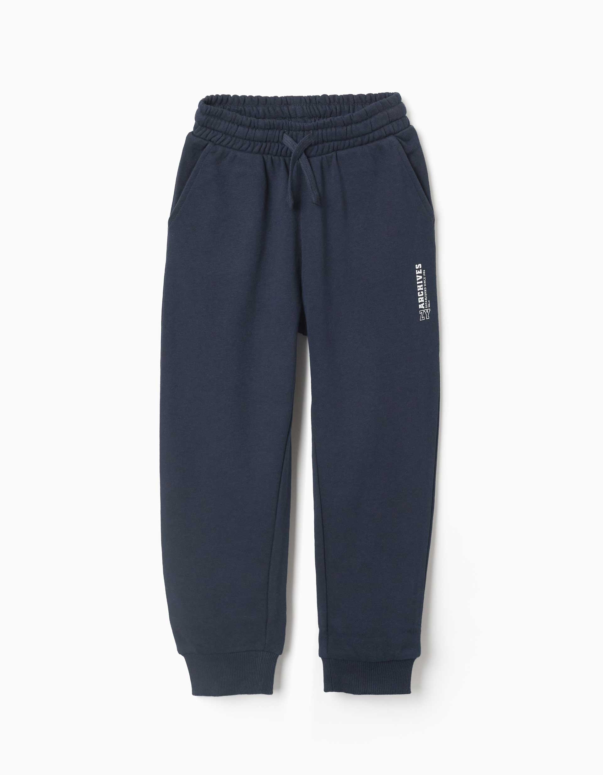 Calças de treino de felpa com bolsos ZY para menino, azul-marinho