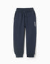 Slim fleece joggers with pockets and ZY print for boys, navy blue