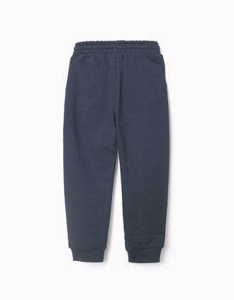 Calças de treino de felpa com bolsos ZY para menino, azul-marinho