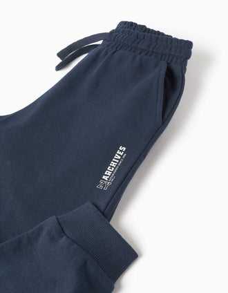 Calças de treino de felpa com bolsos ZY para menino, azul-marinho