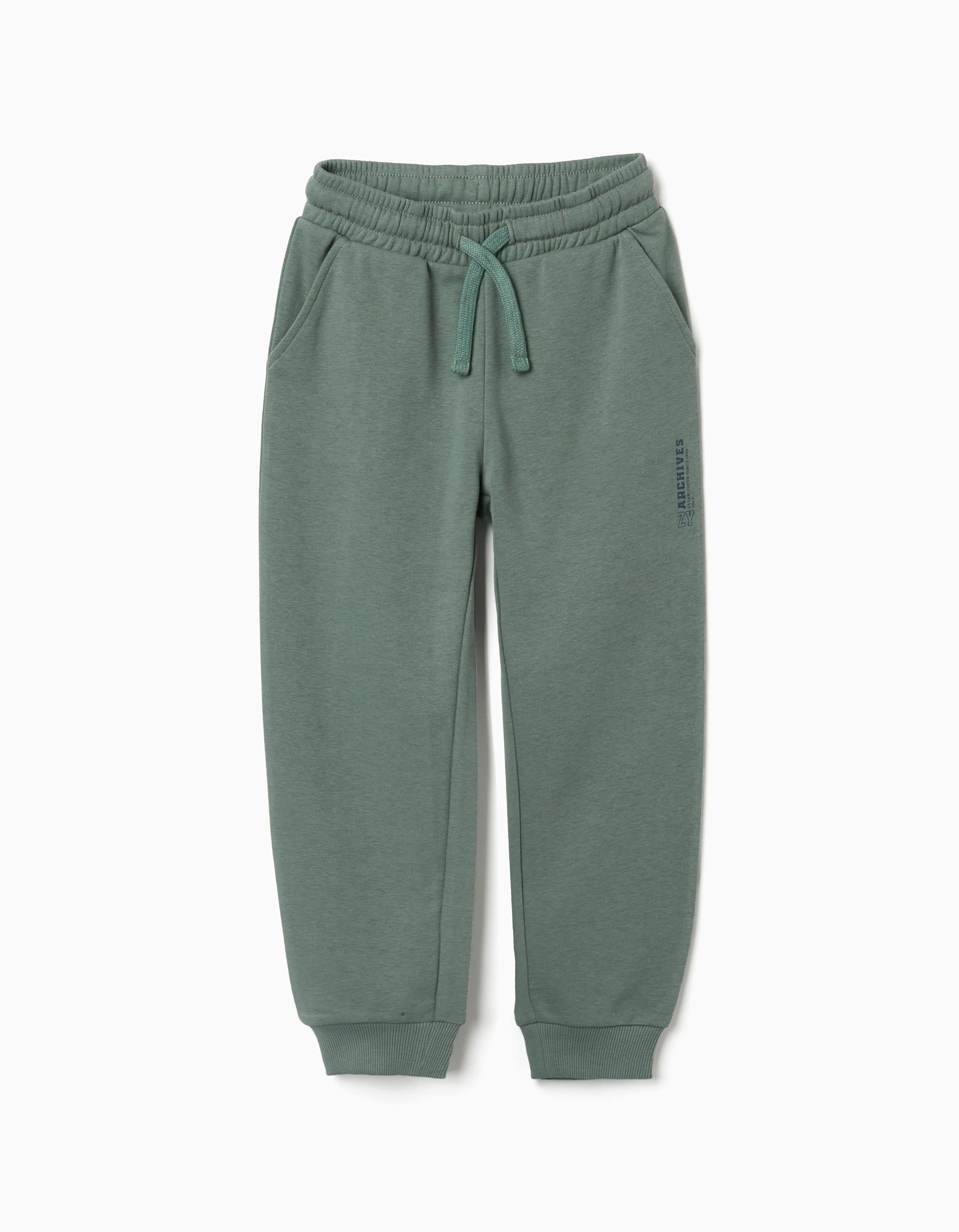 Calças de treino de felpa com bolsos ZY para menino, verde-escuro