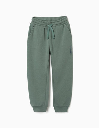 Calças de treino de felpa com bolsos ZY para menino, verde-escuro