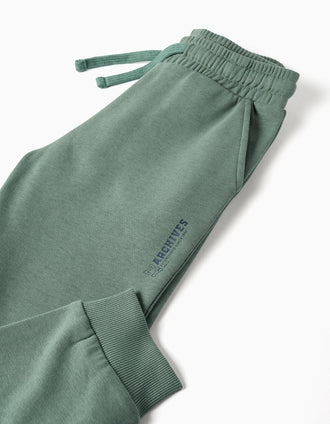 Calças de treino de felpa com bolsos ZY para menino, verde-escuro