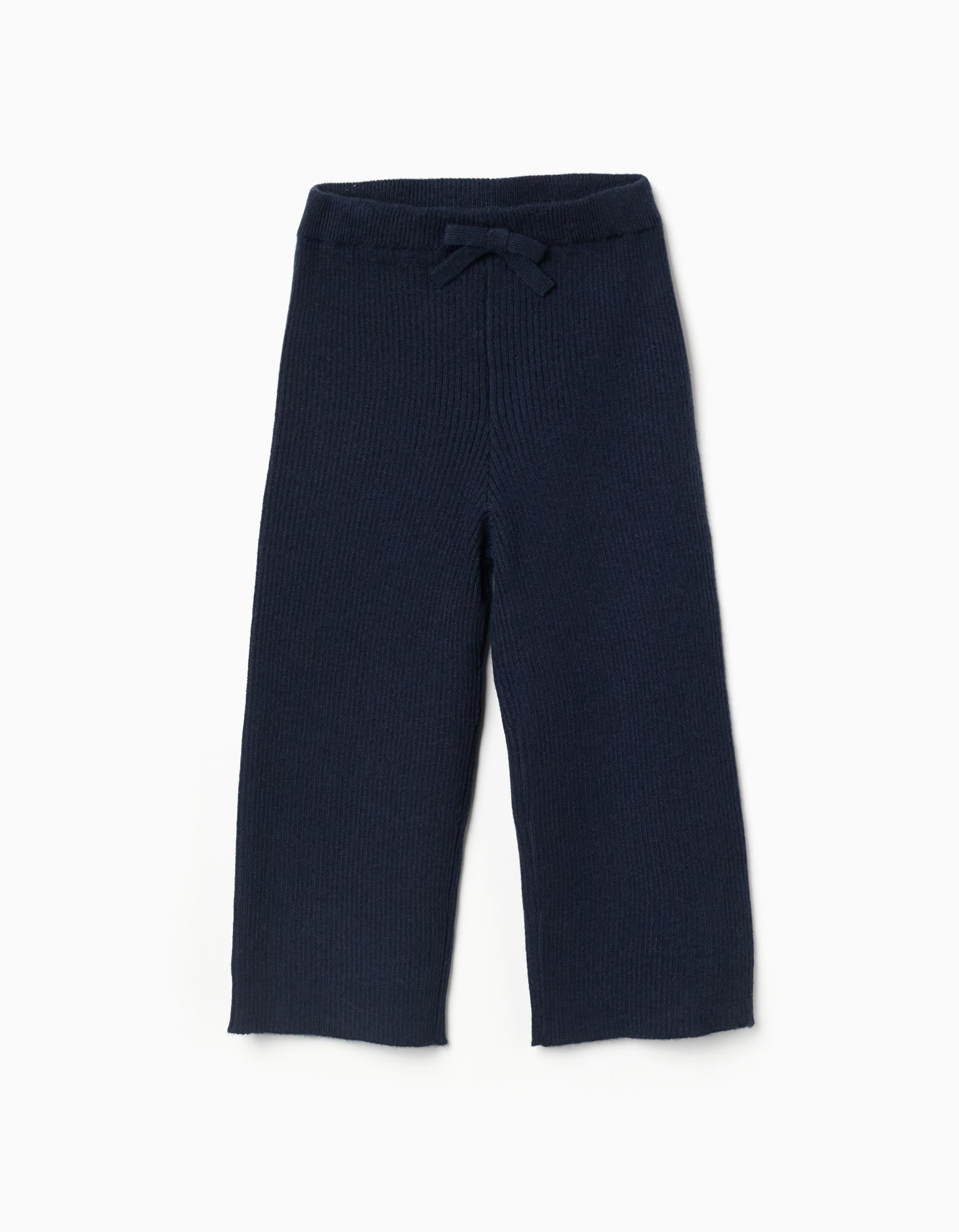 Pantalón de pierna ancha de punto acanalado para bebé niña, azul marino