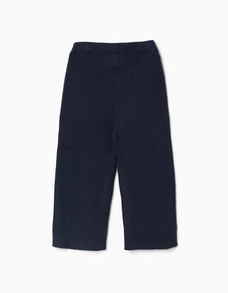 Pantalón de pierna ancha de punto acanalado para bebé niña, azul marino