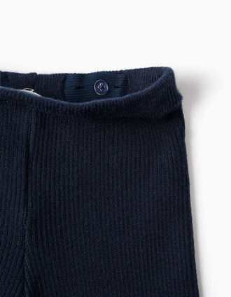 Pantalón de pierna ancha de punto acanalado para bebé niña, azul marino