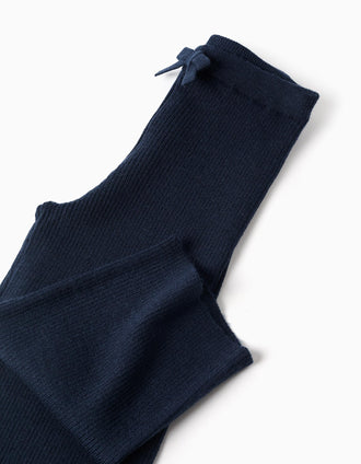 Pantalón de pierna ancha de punto acanalado para bebé niña, azul marino