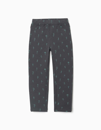 Jeggings skinny cardados com estampado floral para menina, cinza-escuro