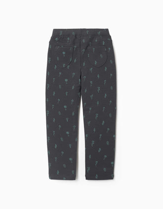 Jeggings skinny cardados com estampado floral para menina, cinza-escuro