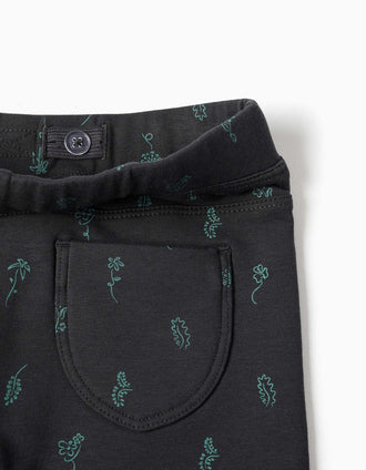 Jeggings skinny cardados com estampado floral para menina, cinza-escuro