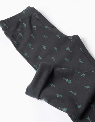 Jeggings skinny cardados com estampado floral para menina, cinza-escuro