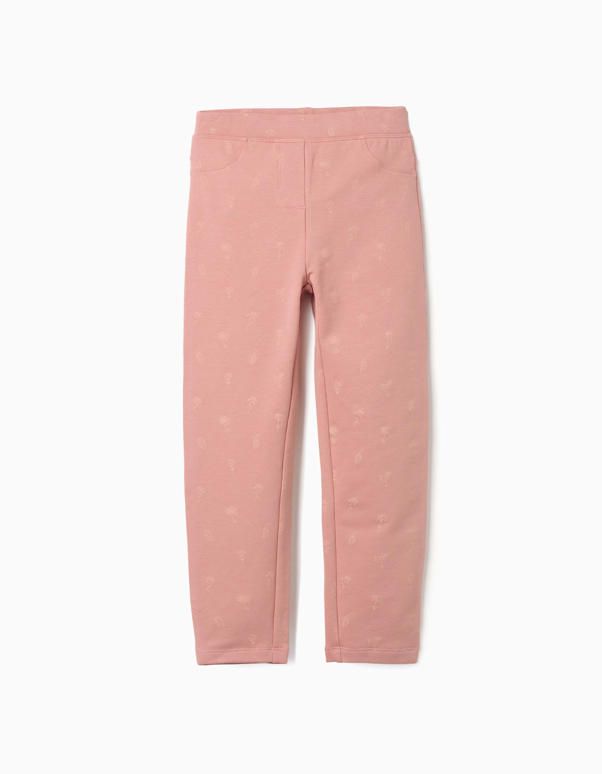 Jeggings skinny cardados com estampado floral para menina, rosa