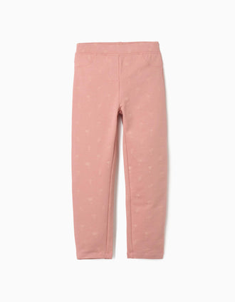 Jeggings skinny cardados com estampado floral para menina, rosa