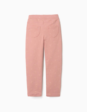 Jeggings skinny cardados com estampado floral para menina, rosa
