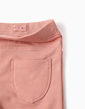 Jeggings skinny cardados com estampado floral para menina, rosa