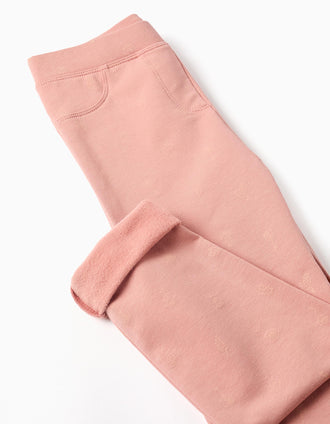 Jeggings skinny cardados com estampado floral para menina, rosa