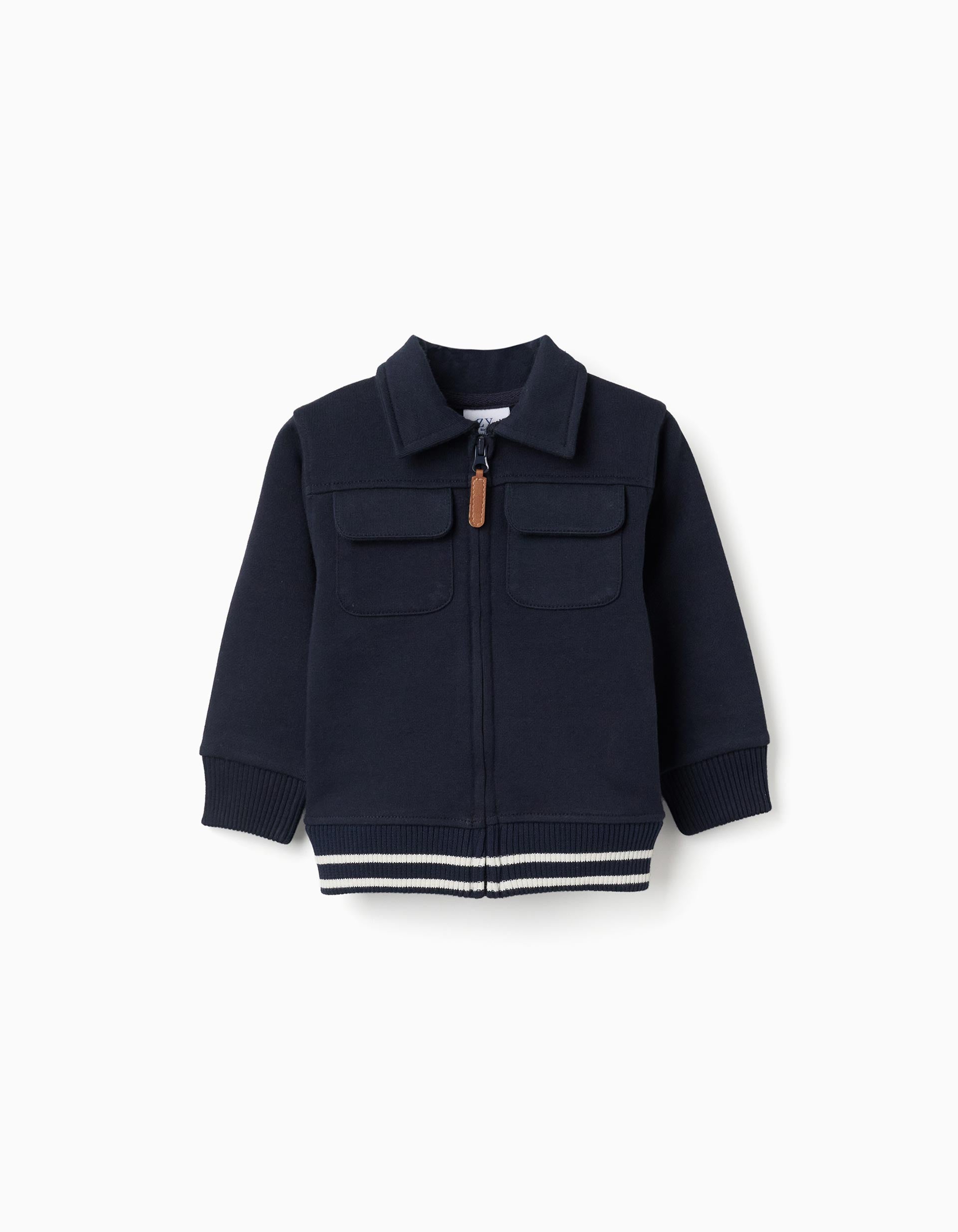 Chaqueta de algodón con bolsillos en el pecho para bebé niño, azul marino