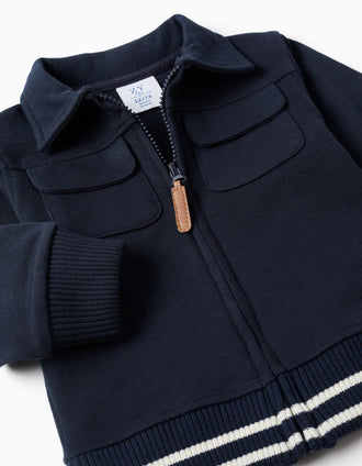 Chaqueta de algodón con bolsillos en el pecho para bebé niño, azul marino