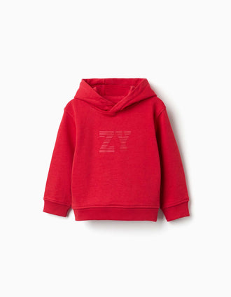 Sweat com capuz e estampado em relevo ZY para bebé menino, vermelho