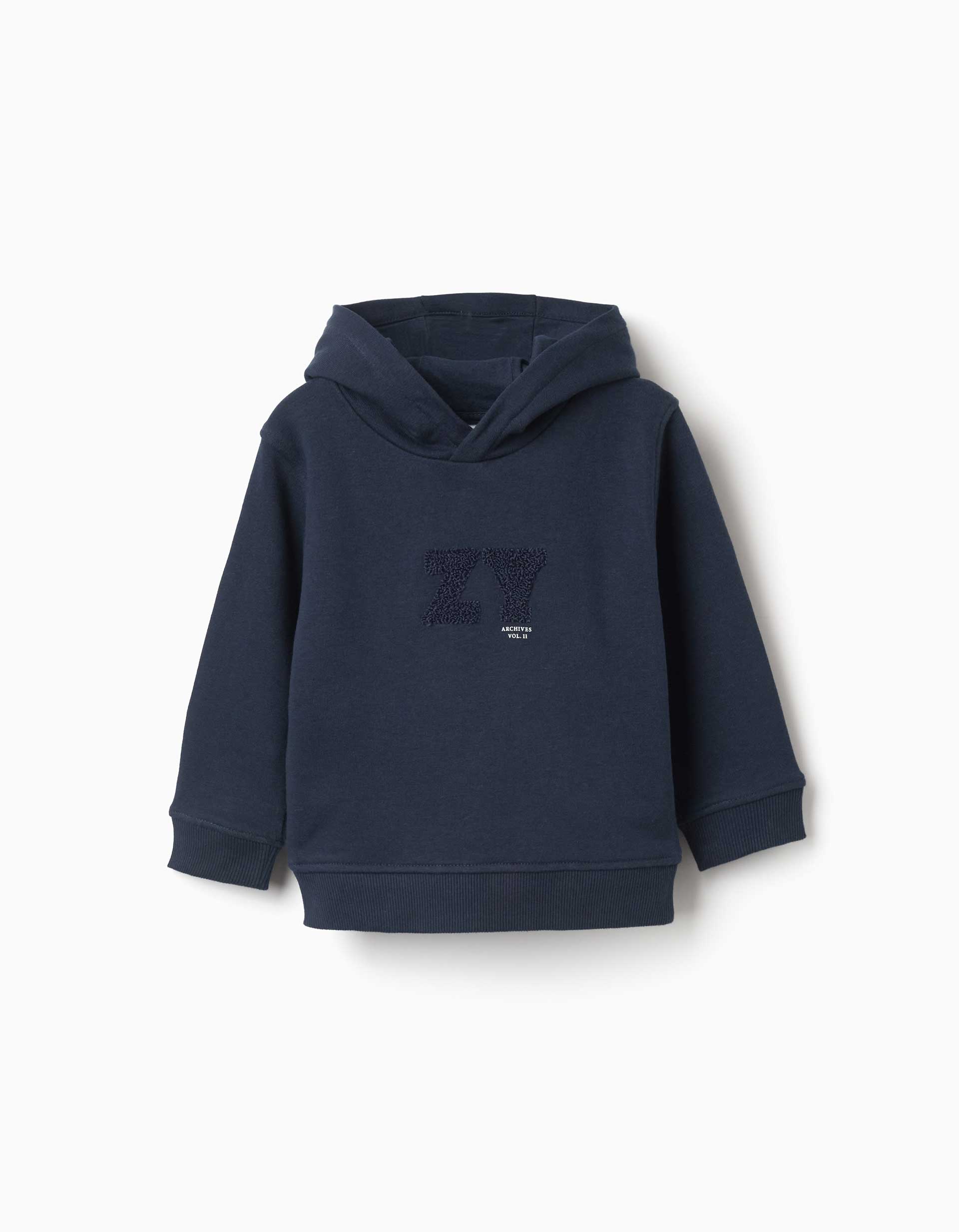Sweat com capuz e bordado bouclé ZY para bebé menino, azul-escuro