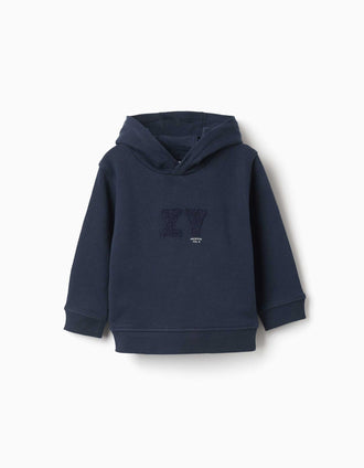 Sweat com capuz e bordado bouclé ZY para bebé menino, azul-escuro