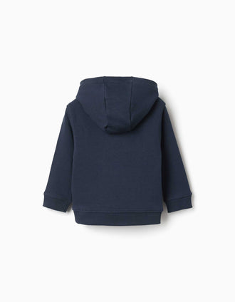 Sweat com capuz e bordado bouclé ZY para bebé menino, azul-escuro